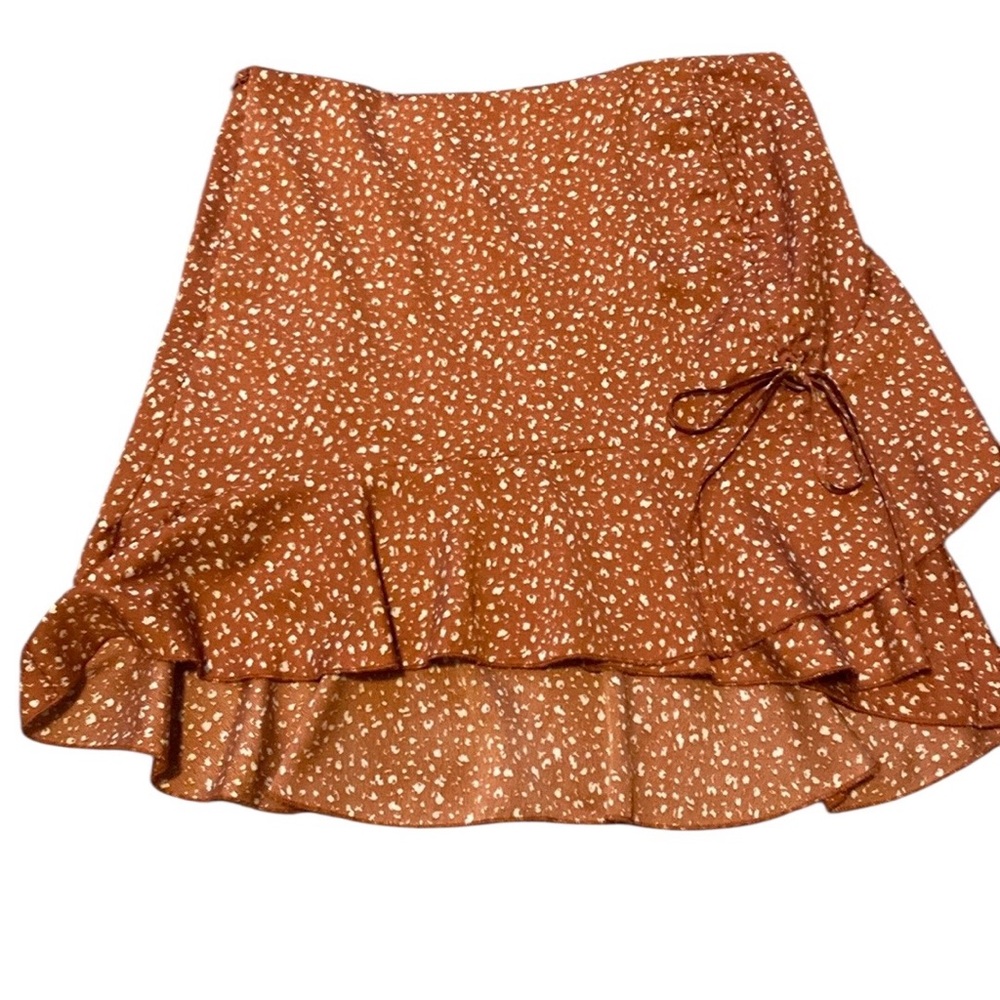 SHEIN Boho Ruched Wrap Skirt Burnt Orange Cream Medium